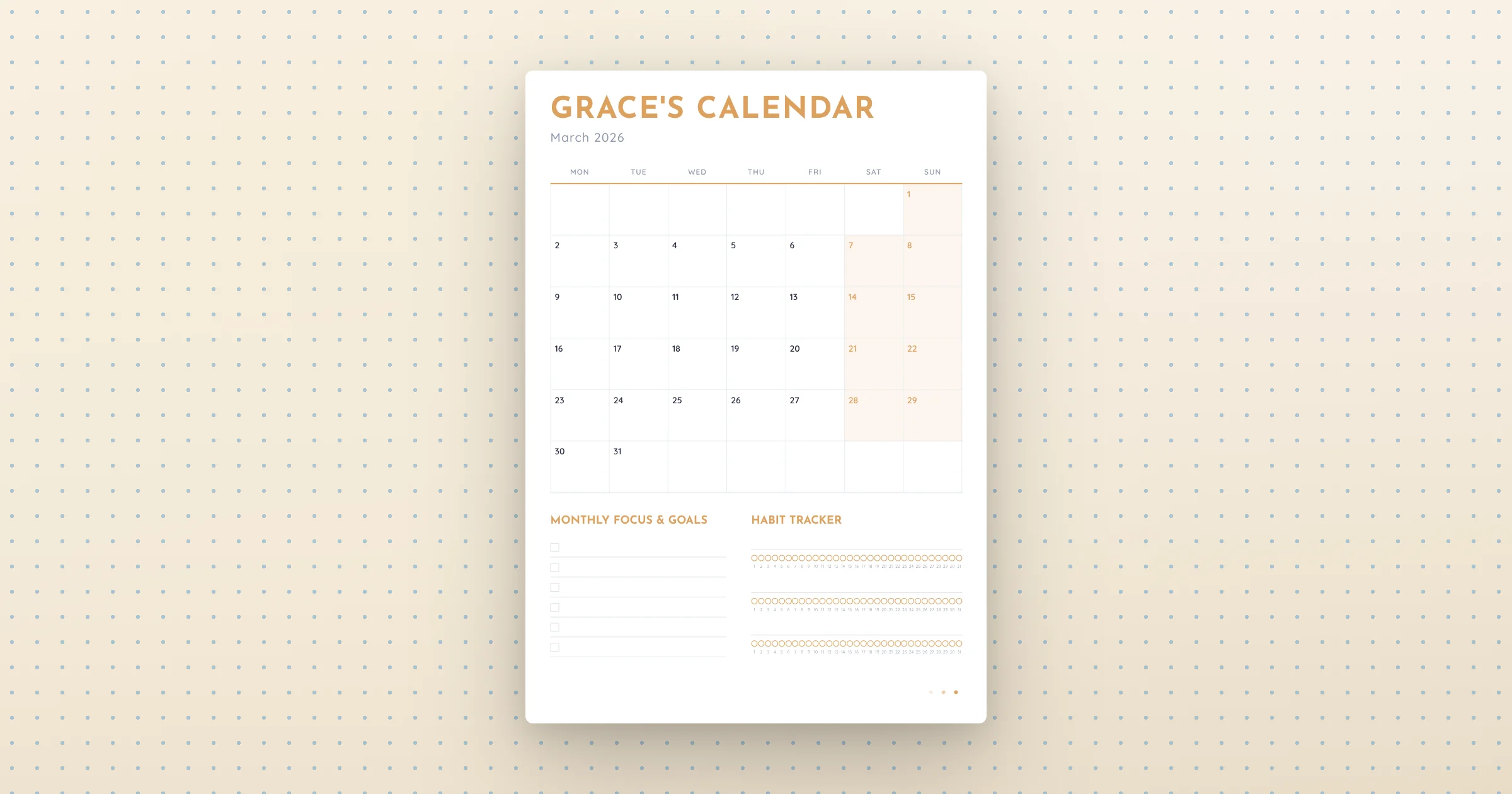 2026 Bottom-Weighted Goal Setter — printable monthly calendar PDF, A4 portrait