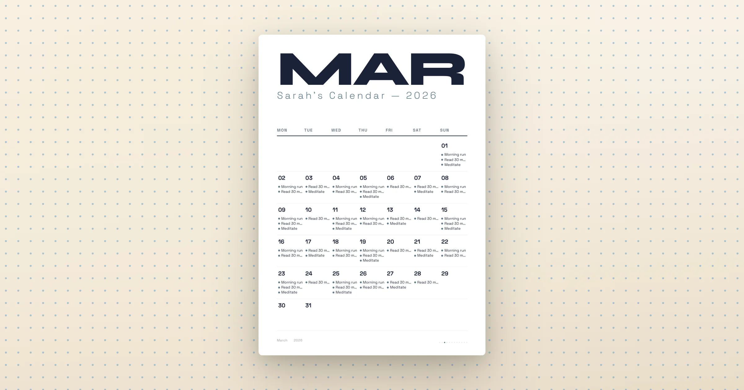 2026 Nordic Typographic Bold Calendar — printable monthly calendar PDF, A4 portrait