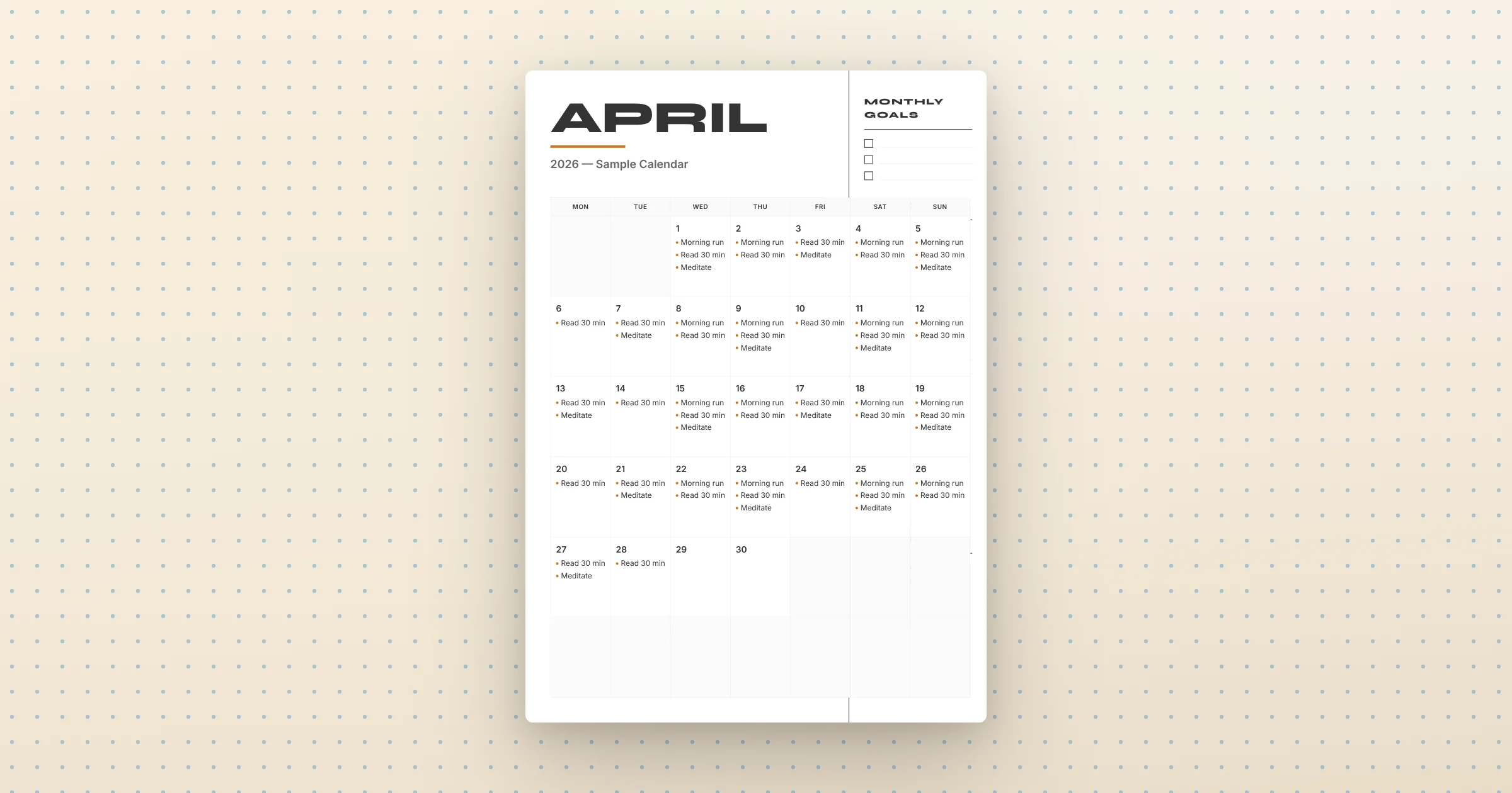 2026 Right-Hand Focus Monthly Planner — printable monthly calendar PDF, A4 portrait